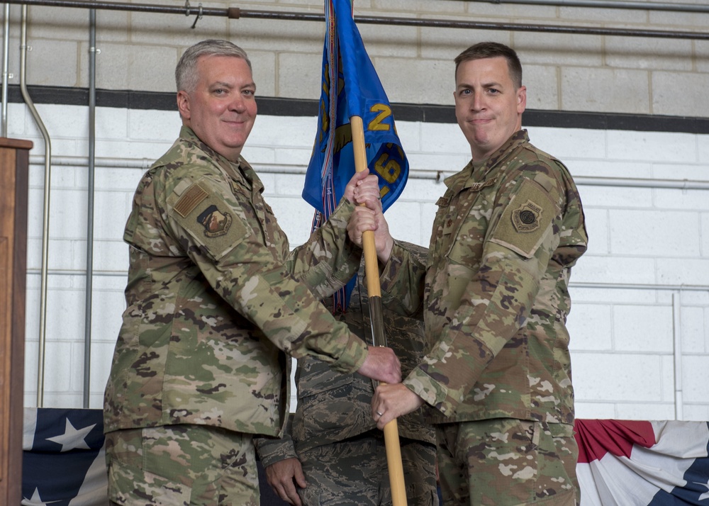 Major Matthew Ferringer assumes command of the Massachusetts Air National Guard's 267th Intelligence Squadron