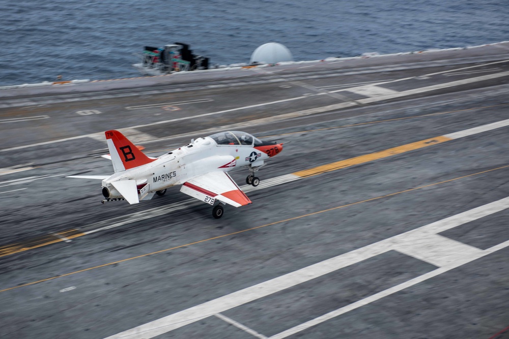 A T-45C Goshawk training aircraft, assigned to Training Air Wing (TW) 2, performs a touch-and-go landing