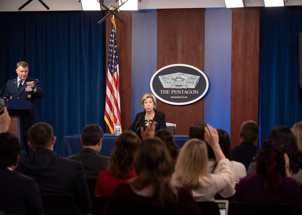 Under Secretary of Defense for Acquisition and Sustainment Ellen M. Lord holds a press briefing