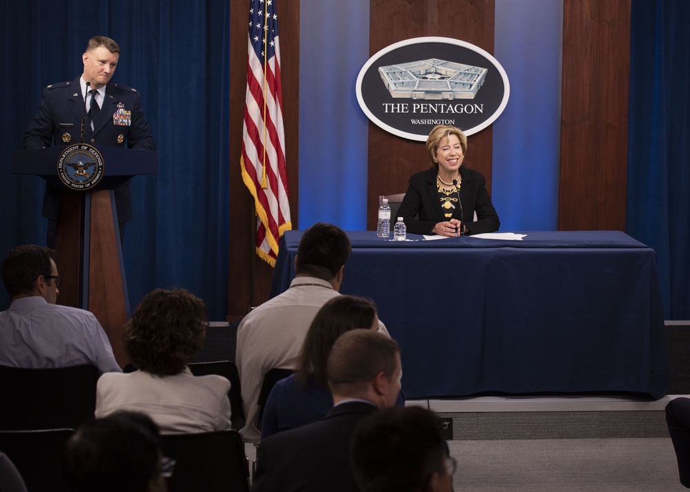 Under Secretary of Defense for Acquisition and Sustainment Ellen M. Lord holds a press briefing