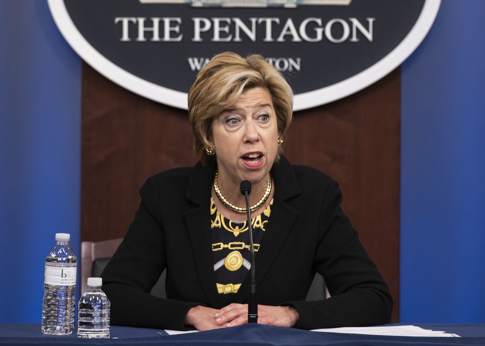 Under Secretary of Defense for Acquisition and Sustainment Ellen M. Lord holds a press briefing