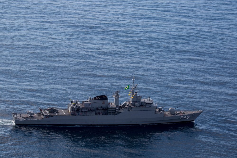 Partner nations unite during naval formation off Brazilian coast during multinational exercise