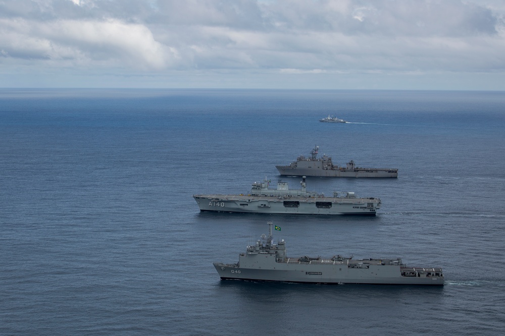 Partner nations unite during naval formation off Brazilian coast during multinational exercise