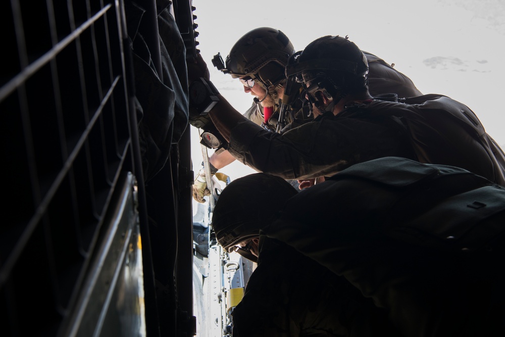 Special Tactics Operators conduct military free fall with coalition forces during Eager Lion 2019