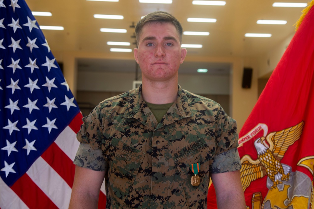 Lance Cpl. Goff recieves award after saving baby