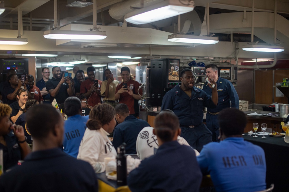 U.S. Sailor dances on the mess decks