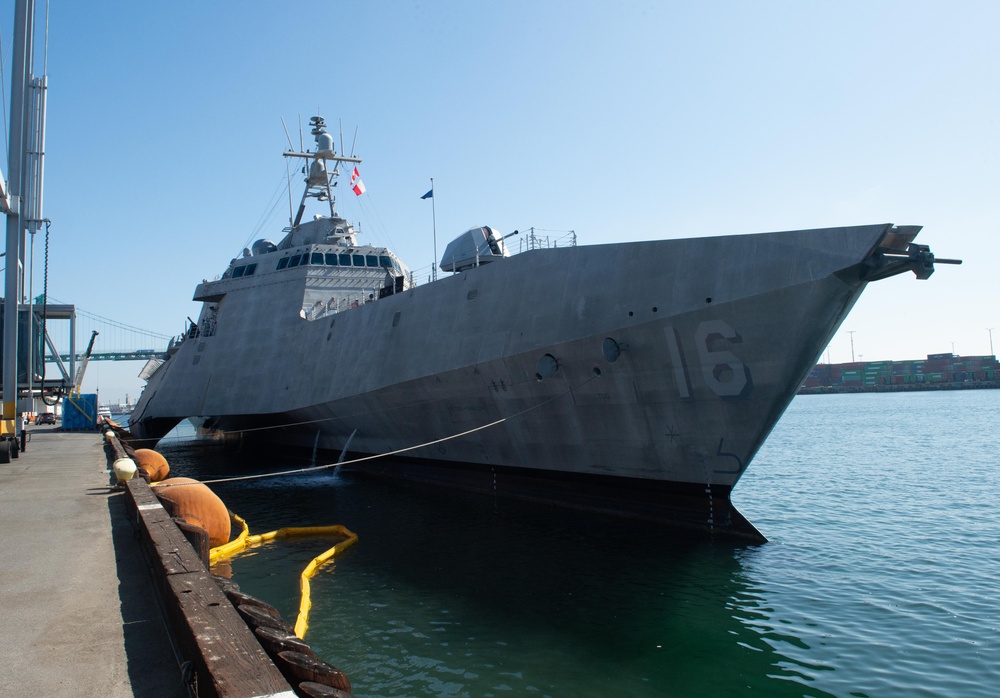 USS Tulsa (LCS 16)  pierside in the Port of Los Angeles