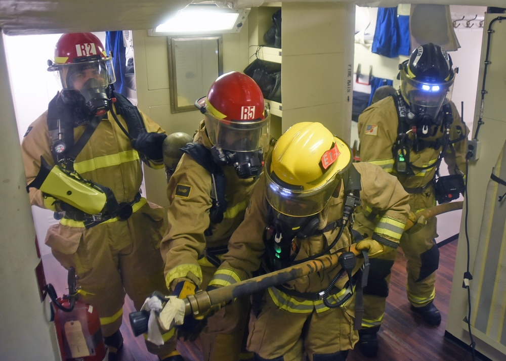 USS Blue Ridge Sailors Participate in Joint Fire Drill with CNFJ Firefighters