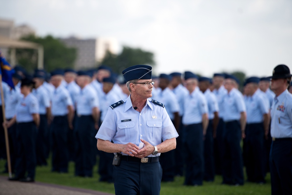 Major Gen. LaBrutta reviews BMT graduation one last time