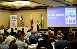 Rear Adm. Bette Bolivar, Commander, Navy Region Southwest, delivers opening remarks at DSCA