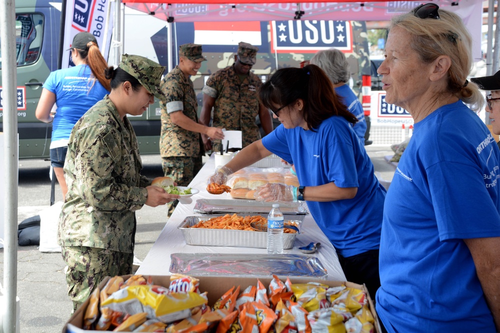 Bob Hope United Service Organization (USO) Members Serve Lunch