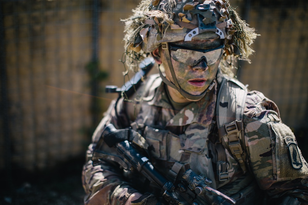 U.S. Army paratrooper prepares to move