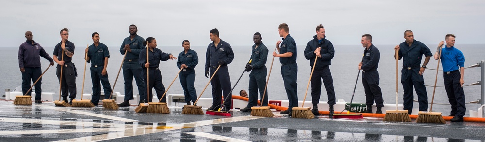 USS Makin Island Sailors Wash Down the Flight Deck