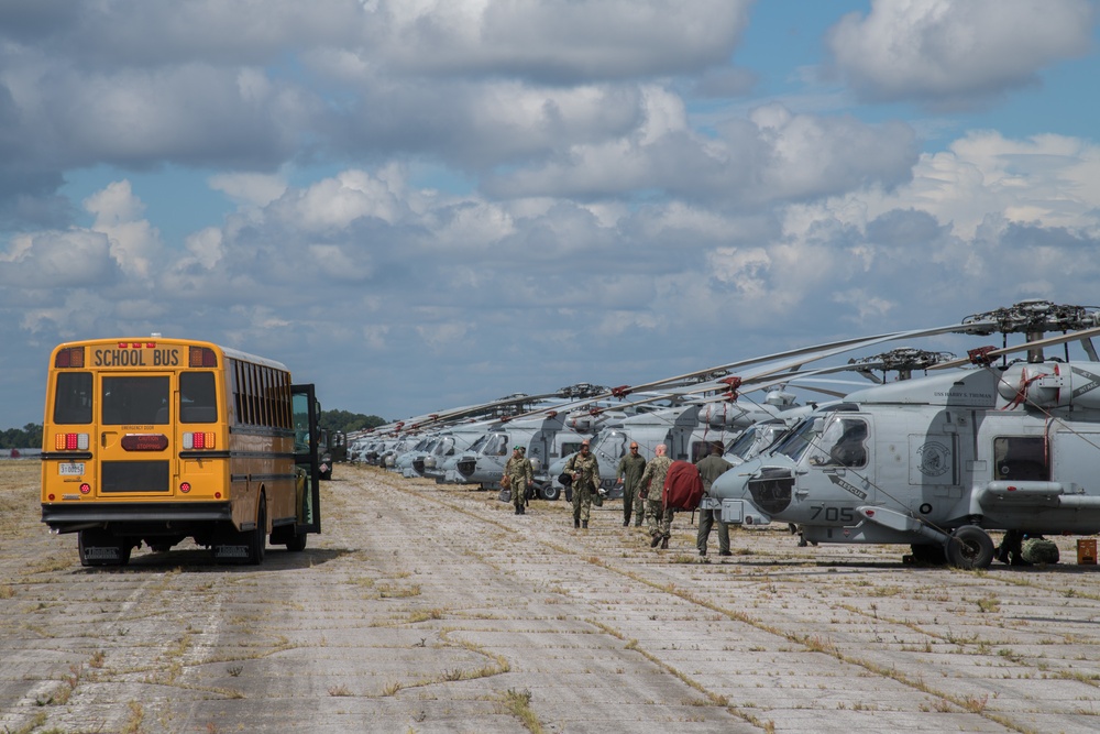 Maxwell AFB receives Navy MH-60R helicopters from Naval Air Station Jacksonville and Naval Station Mayport in advance of Hurricane Dorian