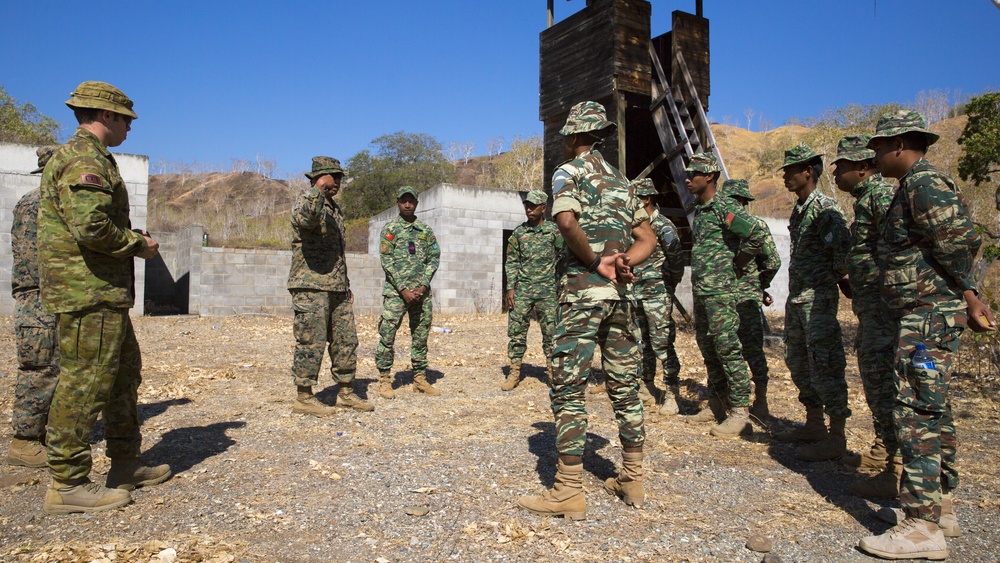 Timor-Leste Defense Force soldiers clear a grenade range during Hari'i Hamutuk 2019