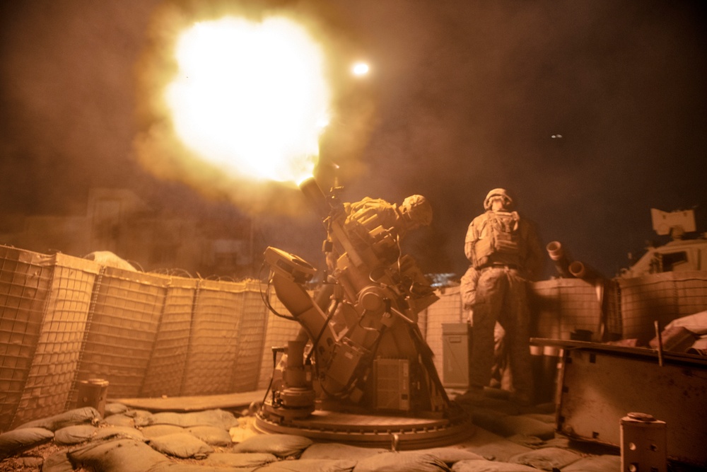 Marines supporting OIR fire mortars during training