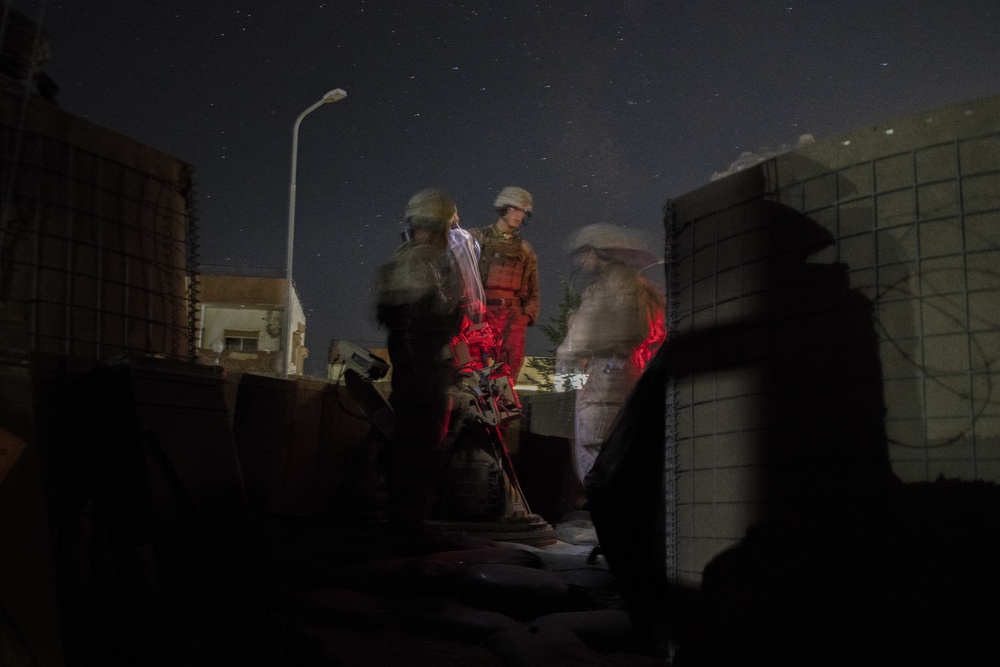 Marines supporting OIR fire mortars during training