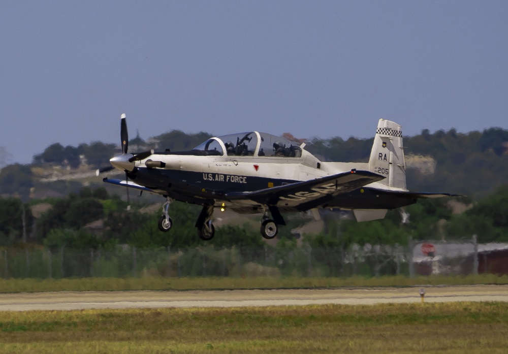 T-6A Texan II Performs a Touch-and-Go landing at Randolph Air Force Base.
