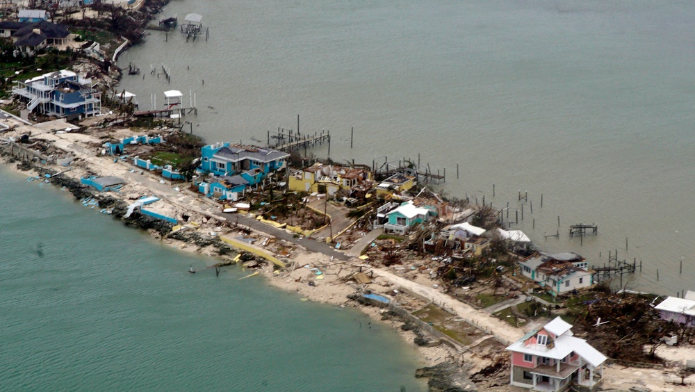 Hurricane Dorian damages a row of structures in the Bahamas