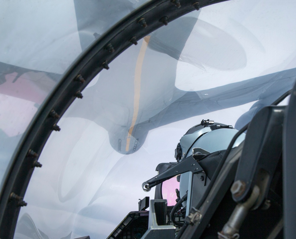 Test Pilot refuels during test mission at Eglin AFB, FL