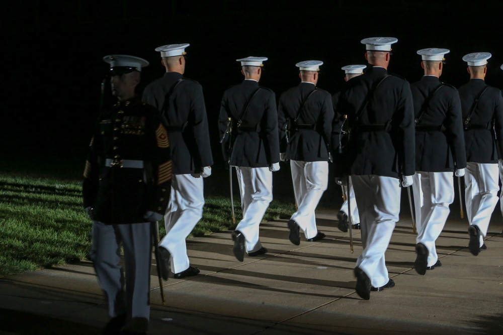 Marines march in Friday Evening Parade