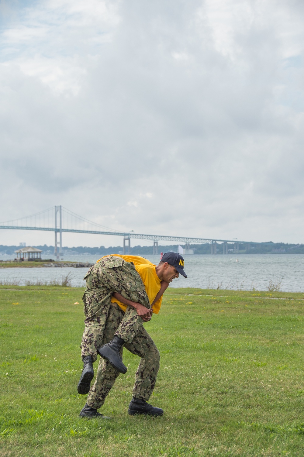 190904-N-TE695-0019 NEWPORT, R.I. (Sept. 4, 2019) -- Officer Candidate School (OCS) class 17-19 here at Officer Training Command, Newport, Rhode Island, (OTCN) conduct battle station drills on Sept. 4, 2019.