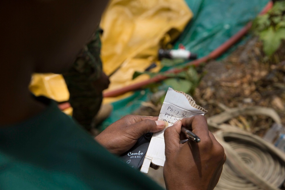 Timor-Leste Defense Force soldiers test their ability to produce potable water during Hari'i Hamutuk 2019