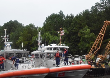 Crewmembers from Coast Guard Stations Charleston and Georgetown secure 45-foot response boats