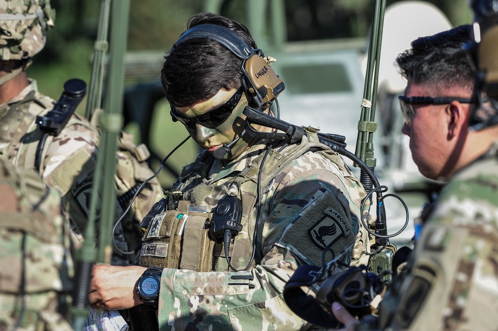 Sky Soldier Checks Comms Before Mission