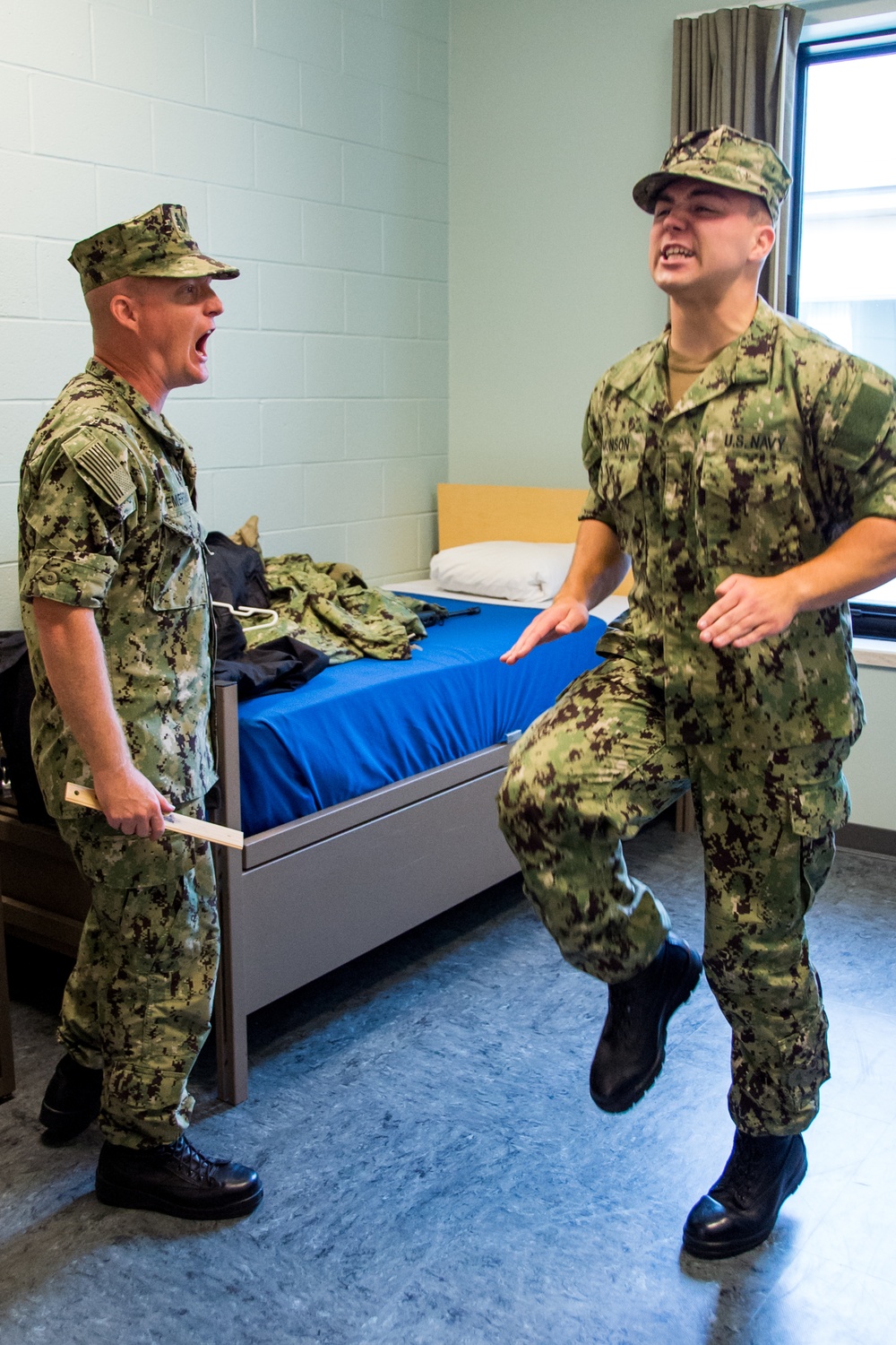 Recruit Division Commanders (RDC) here at Officer Training Command in Newport, Rhode Island (OTCN) conduct room inspections as part of the Room, Locker and Personnel (RLP) inspection for Officer Candidate School (OCS) class 02-20 on Sept. 5, 2019.