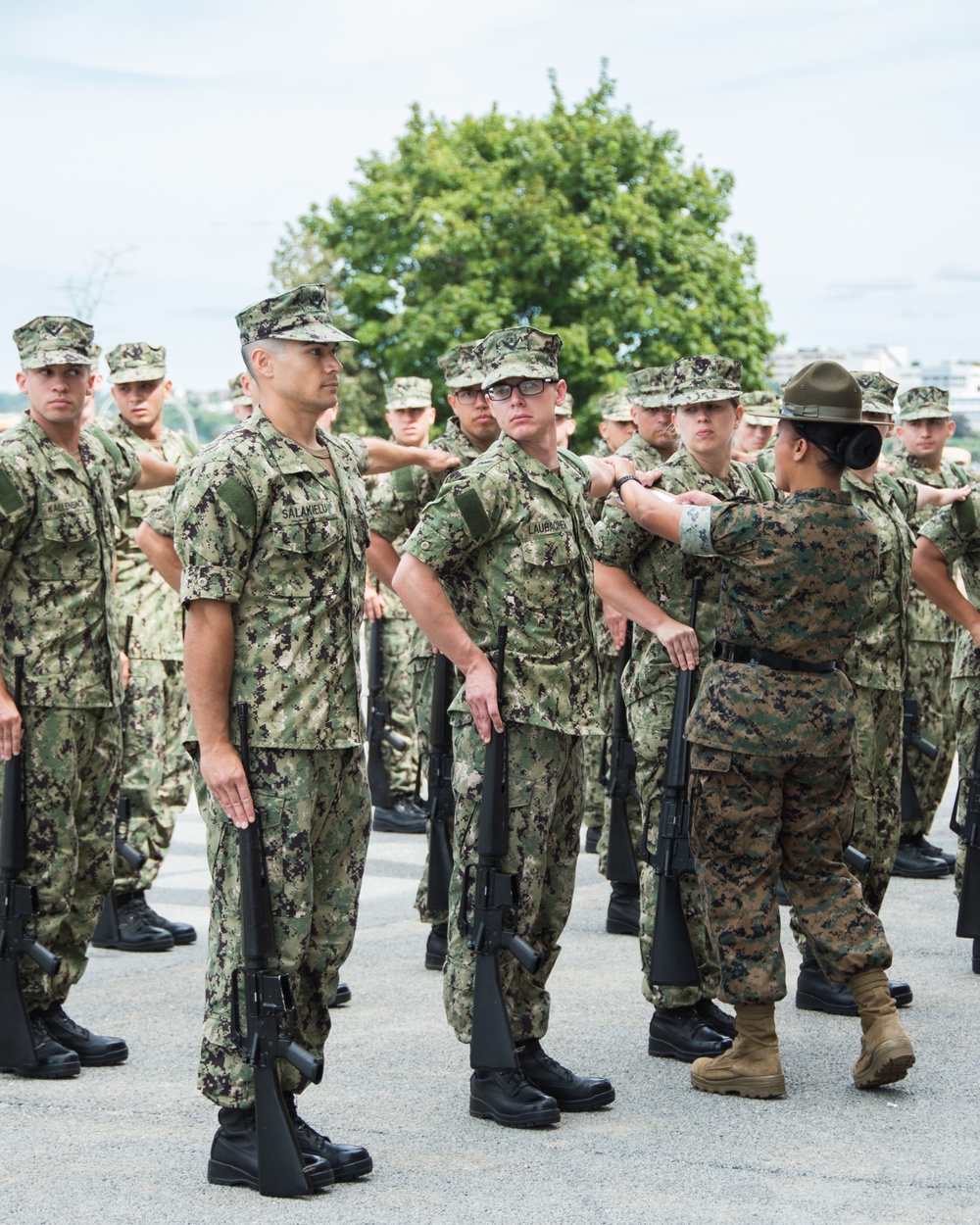190905-N-TE695-0012 NEWPORT, R.I. (Sept. 5, 2019) -- Officer Candidate School (OCS) class 02-20 practice drill and ceremony with guidance from Marine Corps Drill Instructors on Sept. 5, 2019.