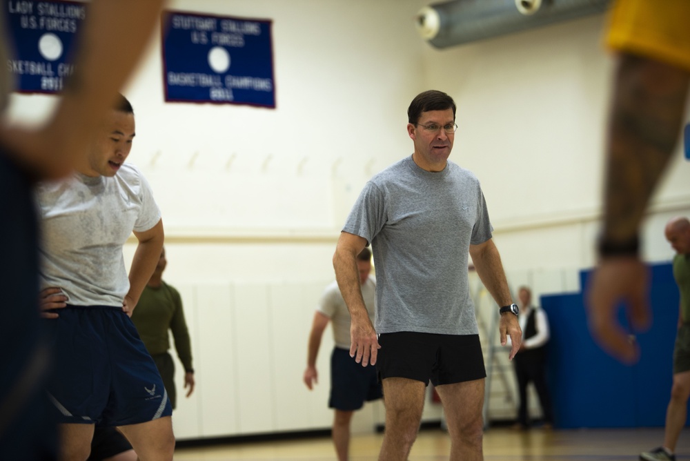 Secretary Esper Works Out With Troops in Stuttgart