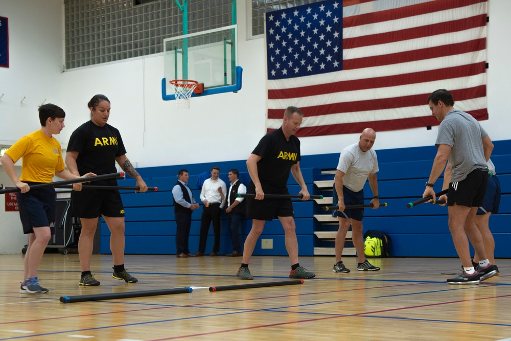Secretary Esper Works Out With Troops in Stuttgart