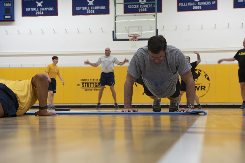 Secretary Esper Works Out With Troops in Stuttgart