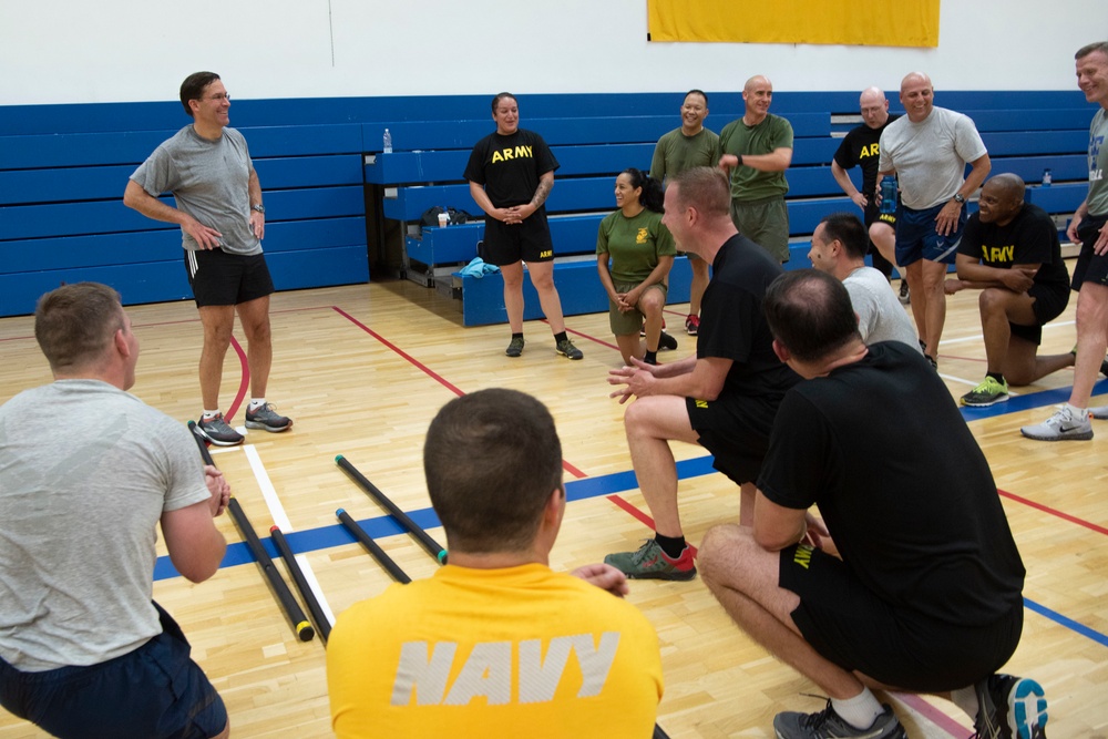 Secretary Esper Works Out With Troops in Stuttgart