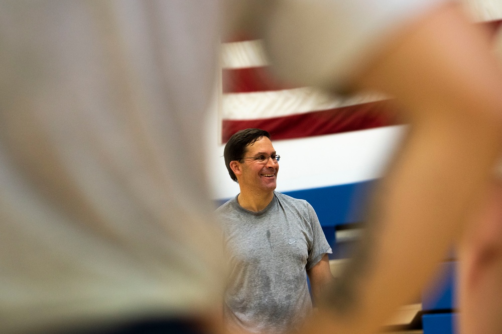 Secretary Esper Works Out With Troops in Stuttgart