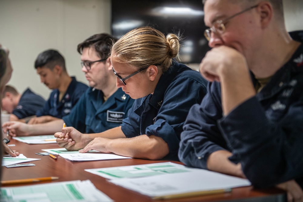 Sailors Take Navywide E-6 Advancement Exam Aboard USS Harpers Ferry