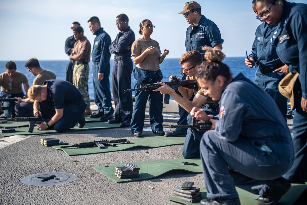 USS Harpers Ferry Conducts Gun Shoot