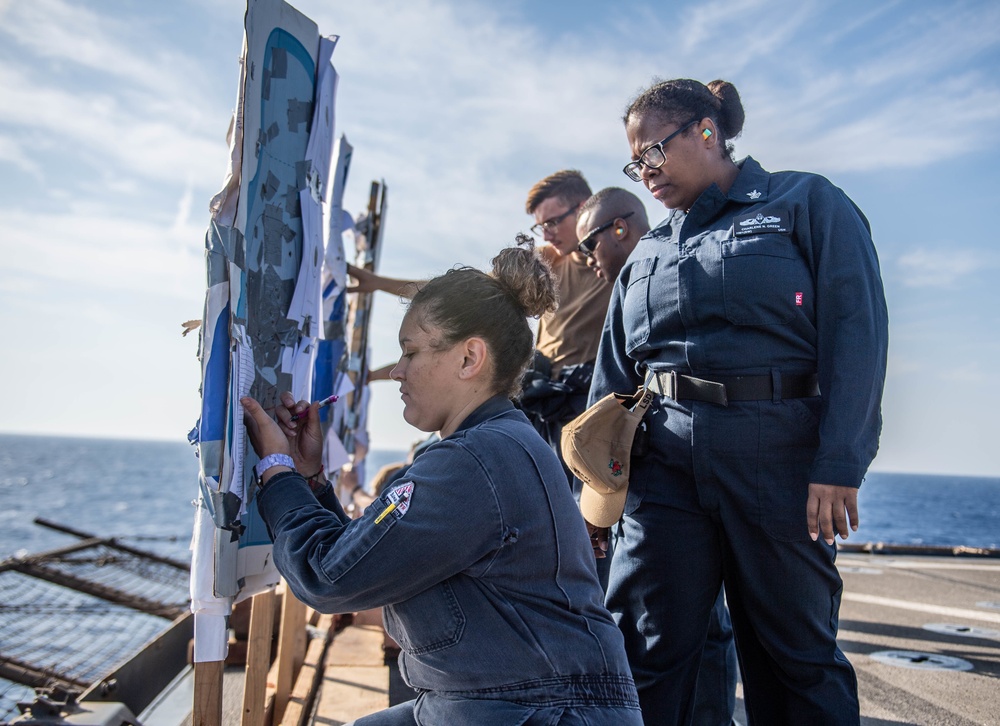 USS Harpers Ferry Conducts Gun Shoot