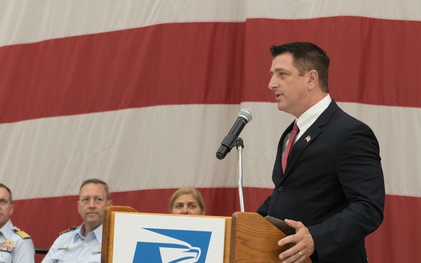 Local postmasters unveil USPS 1969 First Moon Landing Stamps during ceremony on Joint Base Cape Cod