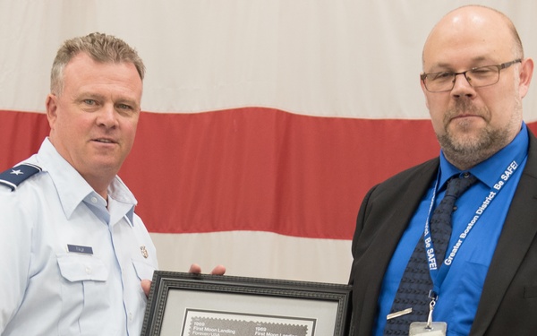 Local postmasters unveil USPS 1969 First Moon Landing Stamps during ceremony on Joint Base Cape Cod