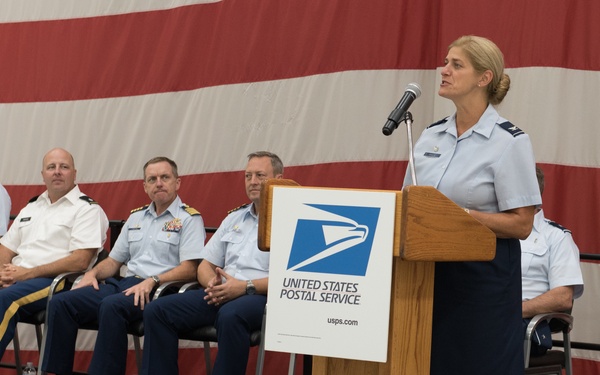 Local postmasters unveil USPS 1969 First Moon Landing Stamps during ceremony on Joint Base Cape Cod