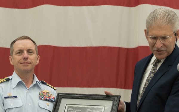 Local postmasters unveil USPS 1969 First Moon Landing Stamps during ceremony on Joint Base Cape Cod