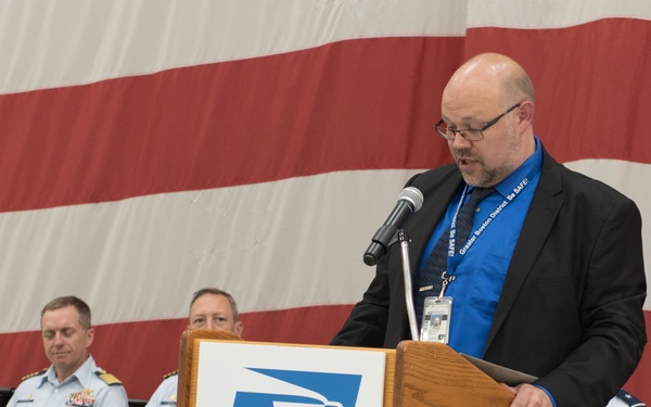 Local postmasters unveil USPS 1969 First Moon Landing Stamps during ceremony on Joint Base Cape Cod