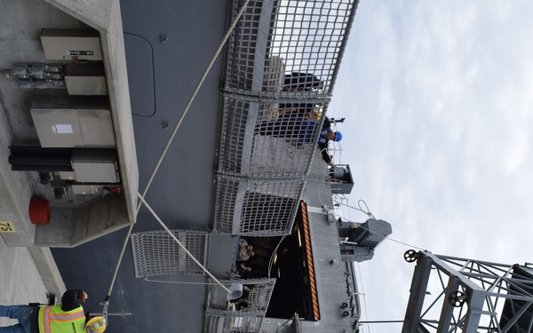USS Billings (LCS 15) pulls into Naval Submarine Base New London for safe harbor from Hurricane Dorian