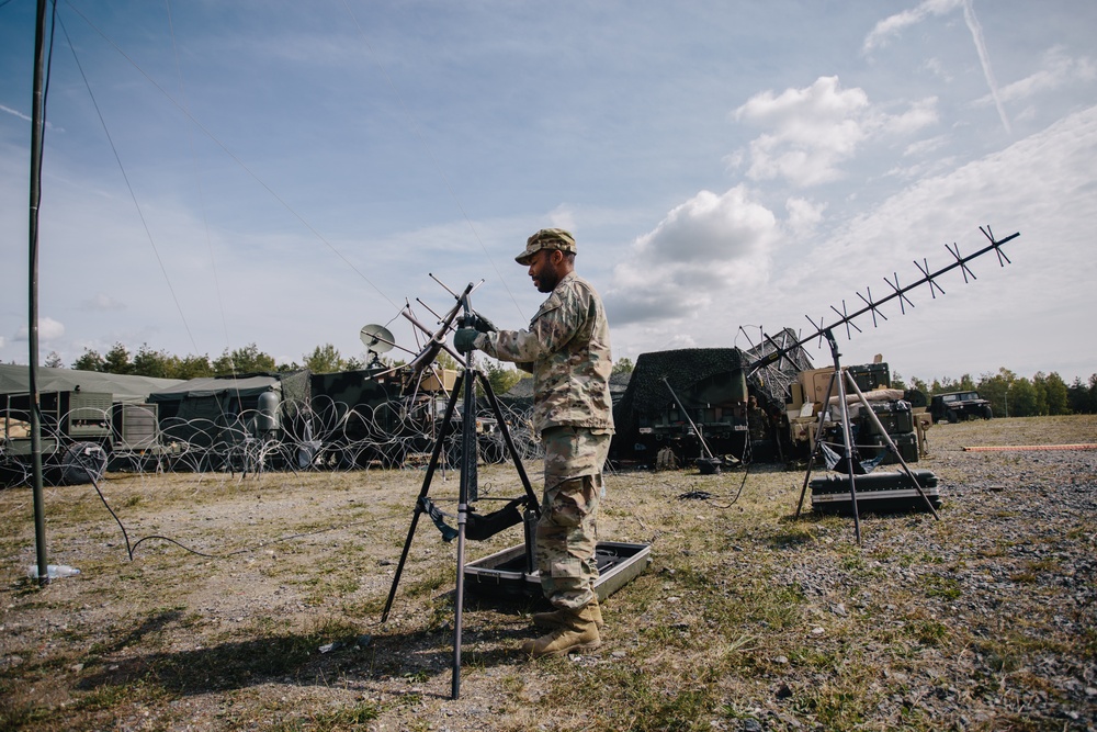 U.S Army paratrooper establishes communications