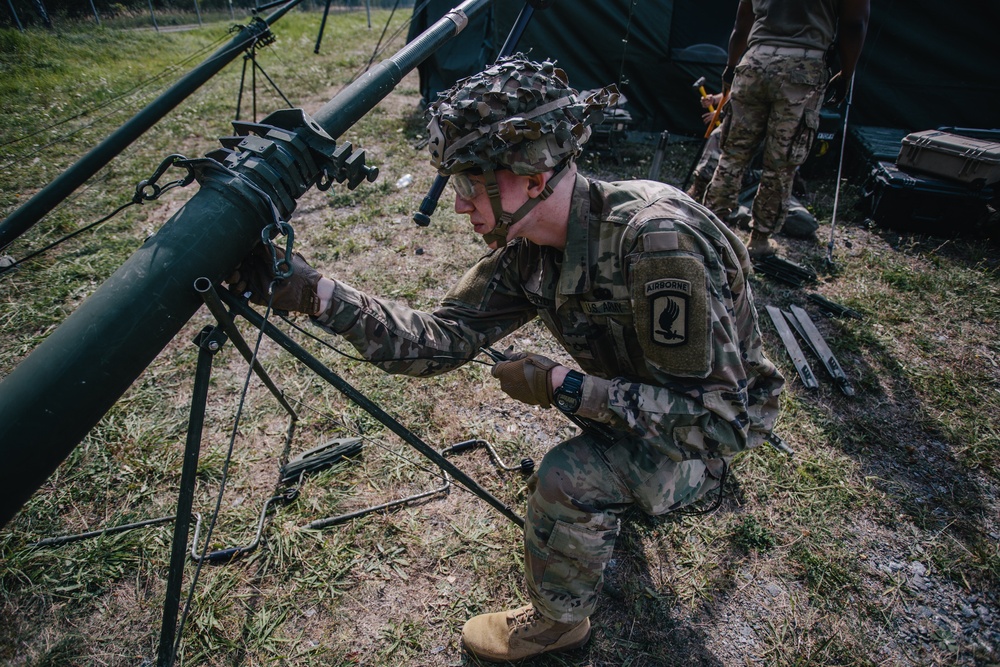 Paratrooper establishes communications
