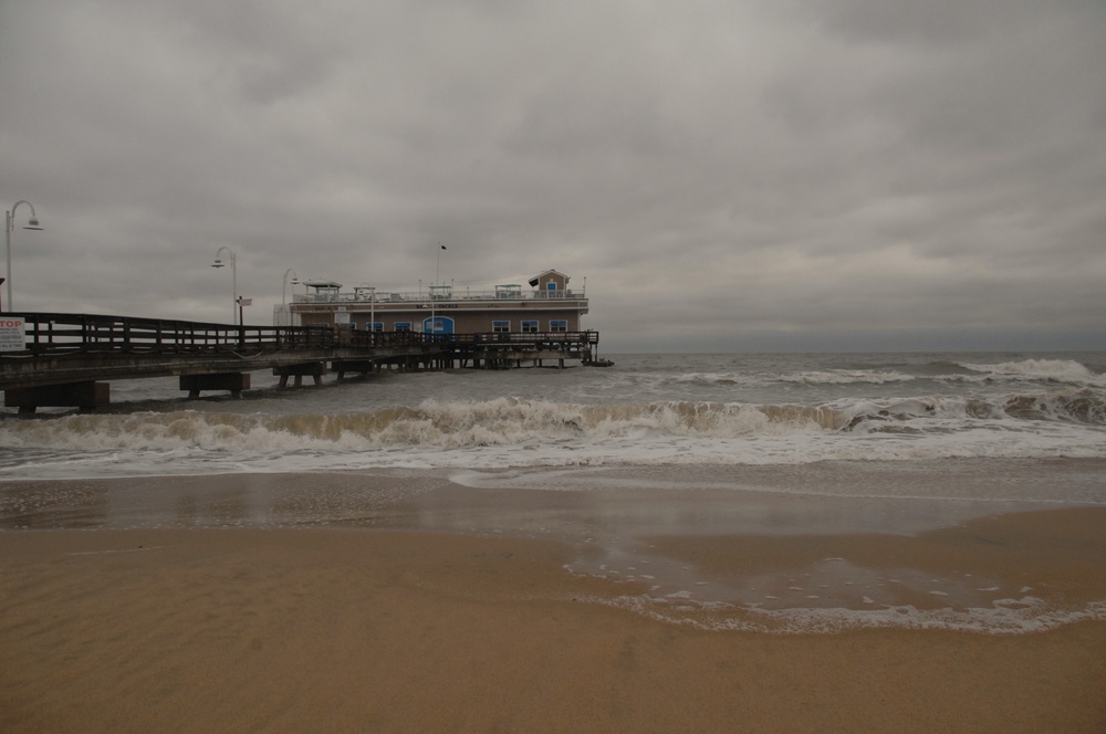 Rough surf conditions at Ocean View Fishing Pier in Norfolk