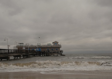 Rough surf conditions at Ocean View Fishing Pier in Norfolk