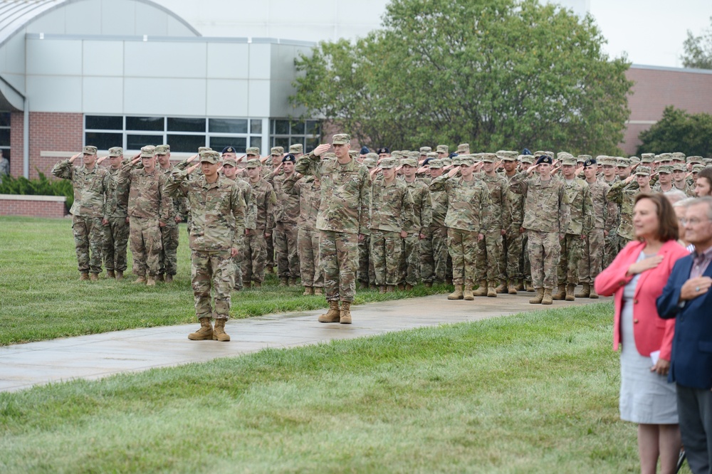 Members of the 155th ARW salute in formation during the &quot;Welcome Home&quot; ceremony